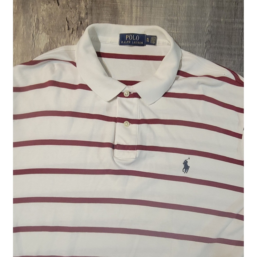 Polo Ralph Lauren Mens XL Polo Shirt White Burgundy Red Striped Short Sleeve